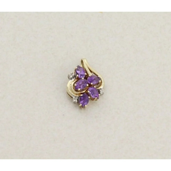 Pendant Only 10k Yellow Gold Natural Amethyst & Diamond Pendant - Picture 1 of 4